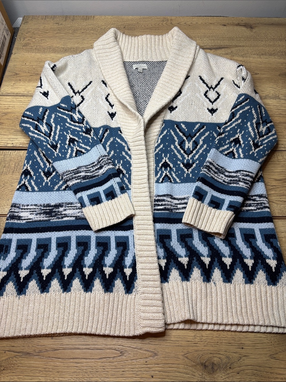 Women’s Lucky Brand FairIsle Patterned Island Open Front ShawlCollar Cardigan XL